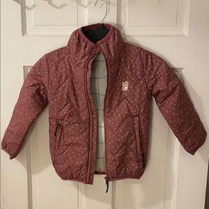 Namuk puffer jacket, girls, size 4 years. Color: maroon with reflective details.